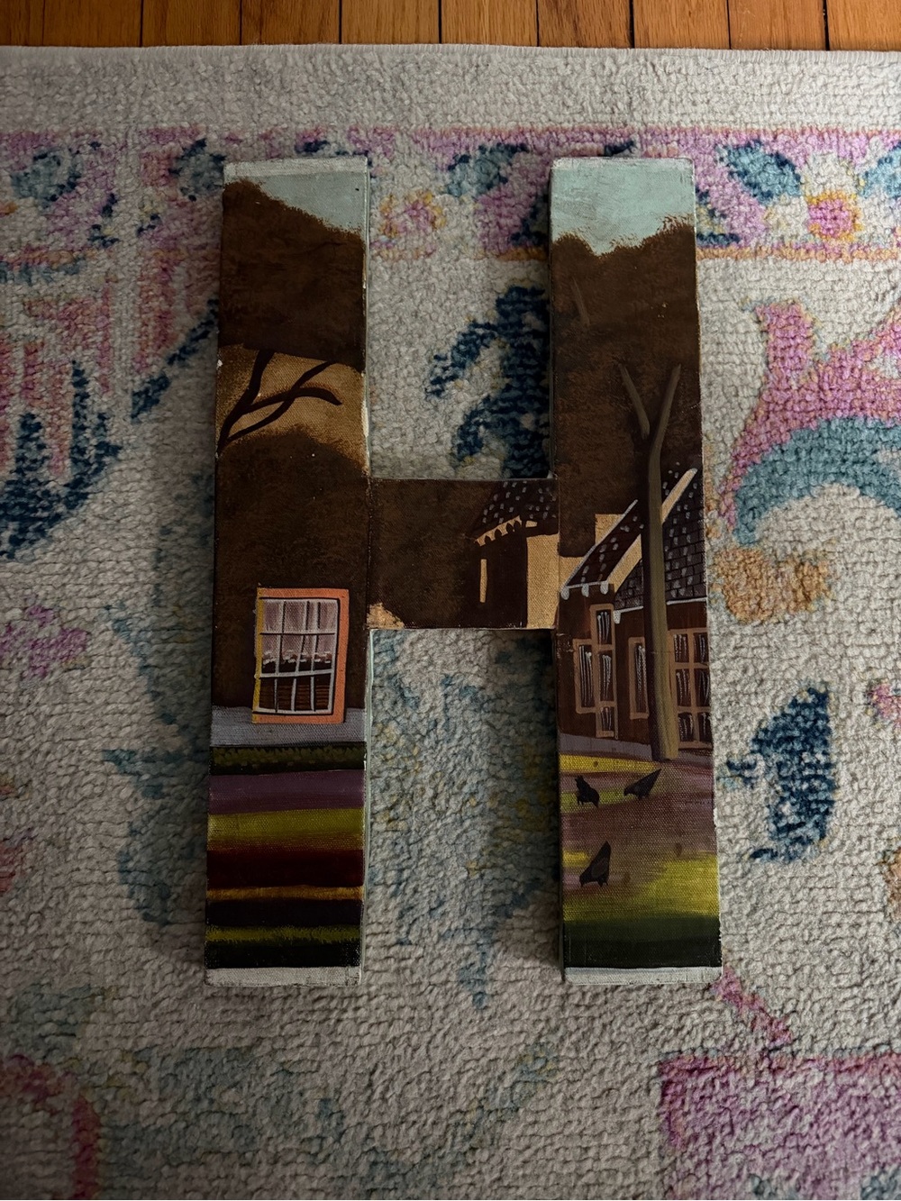 Anthropologie Mixed-Media Decorative Letter H in Brown, Green, Pink